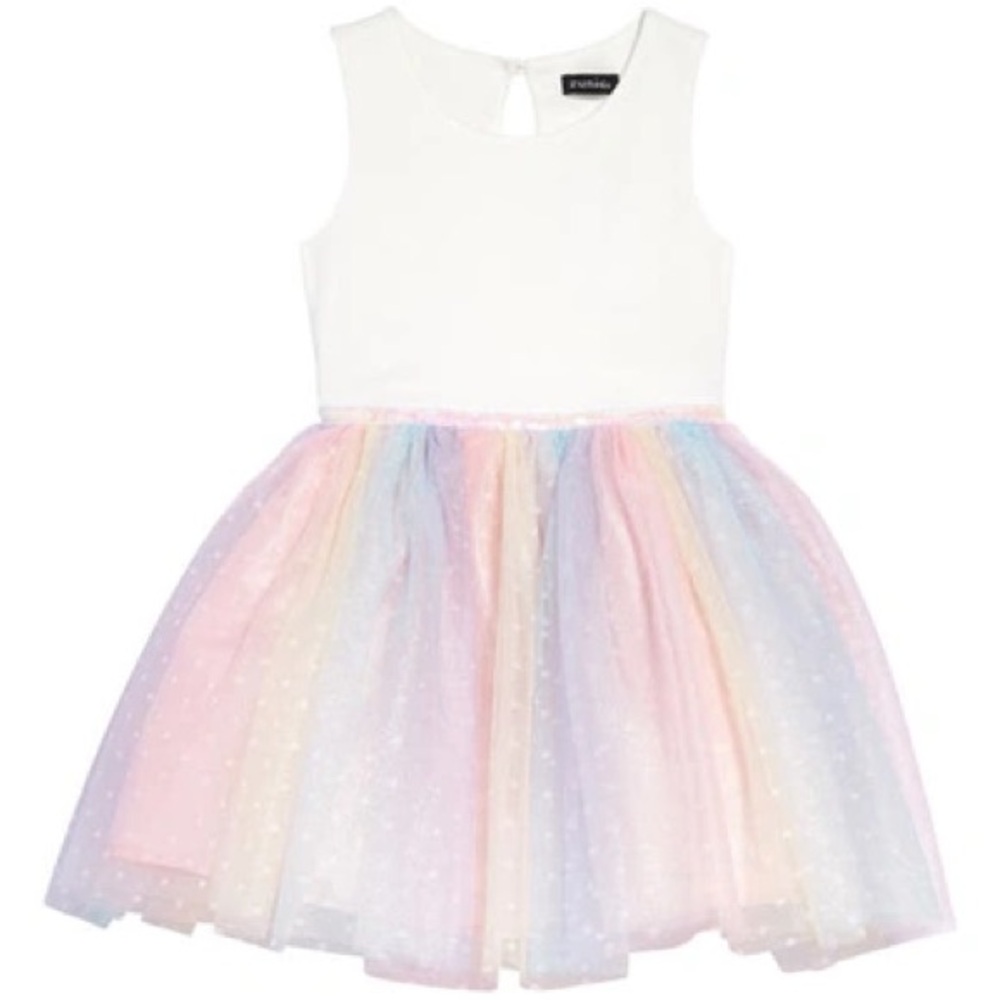 KIDS' SWISS DOT TULLE DRESS IN IVORY/ MULTI